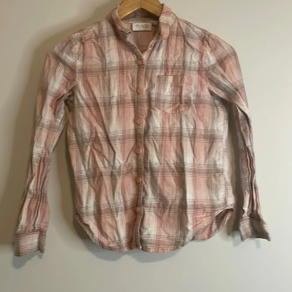 Children's Place Pink Plaid Button Down Shirt Sz L (10/12)